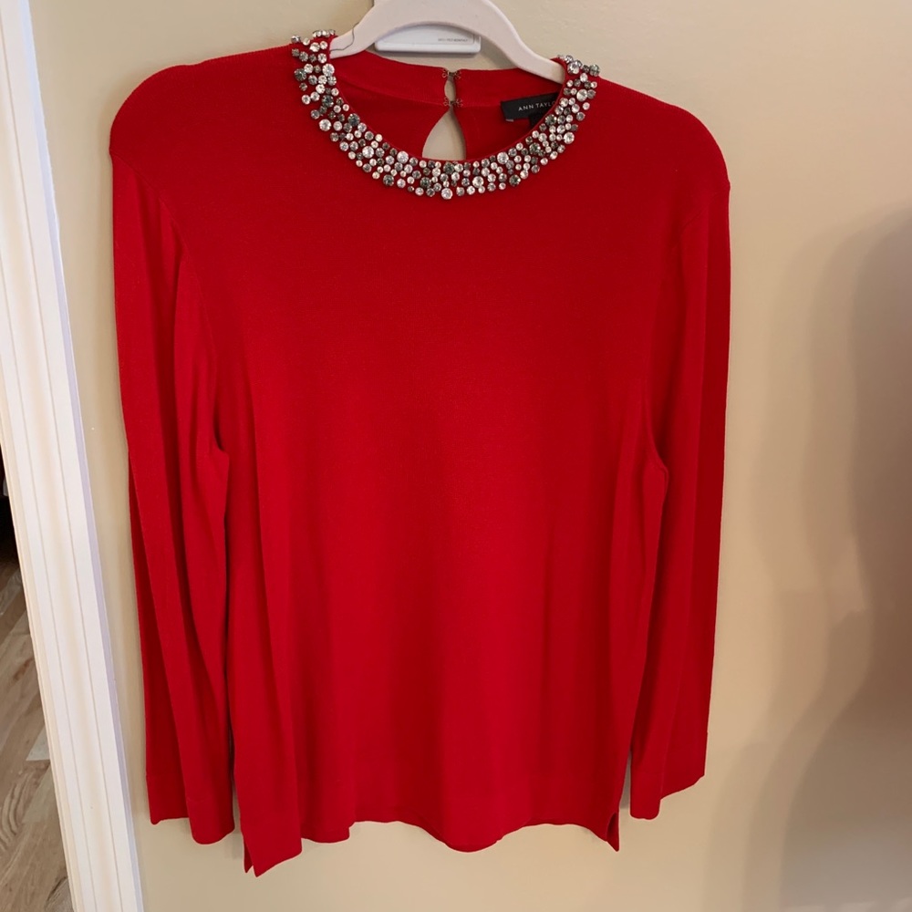 Ann Taylor Red Embellished Sweater Size L